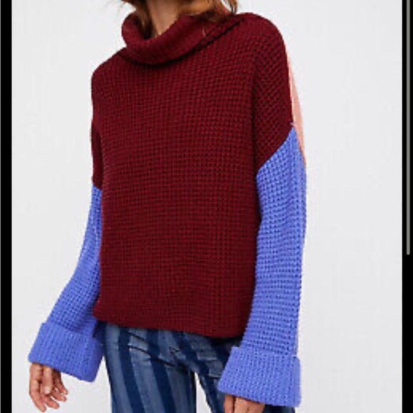 Free People Party City Oversize Chucky Knit Color Block Turtleneck knit sweater - Picture 2 of 3